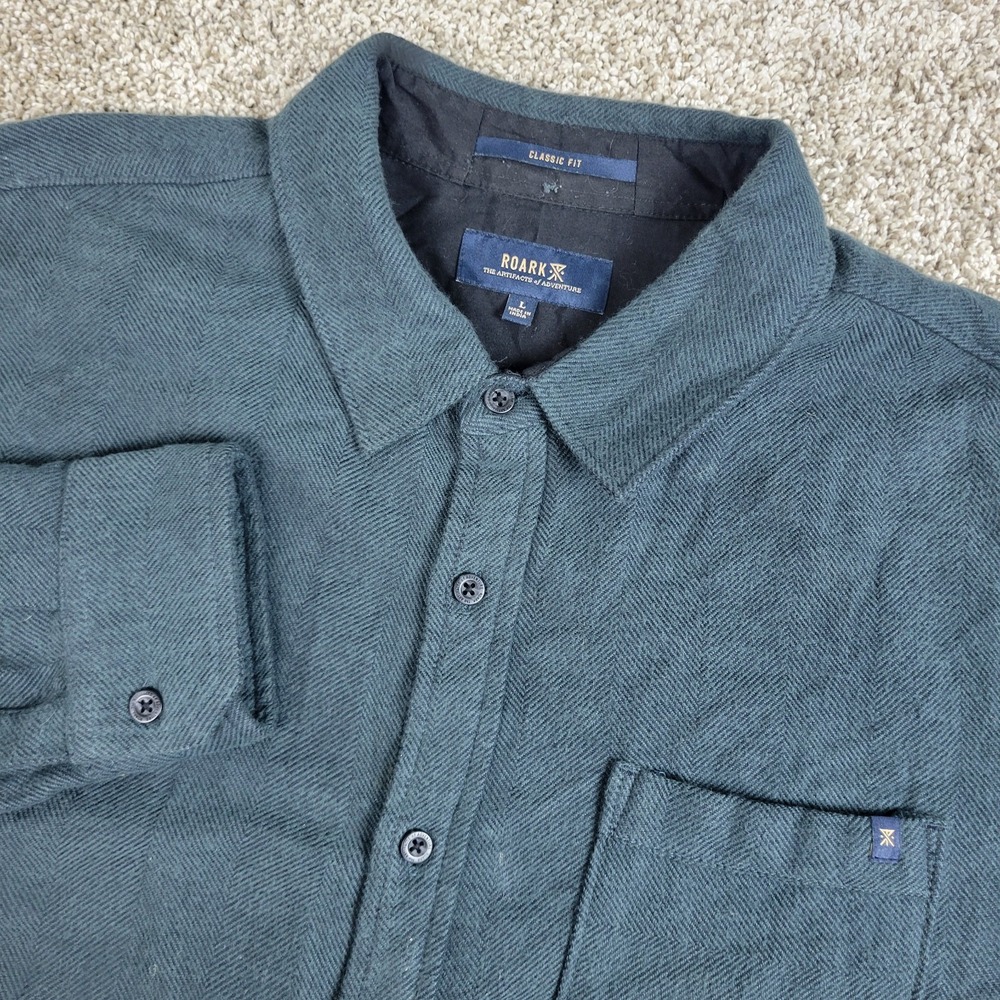 Roark Classic Fit Mens Large Solid Blue Button Up Flannel Long Sleeve